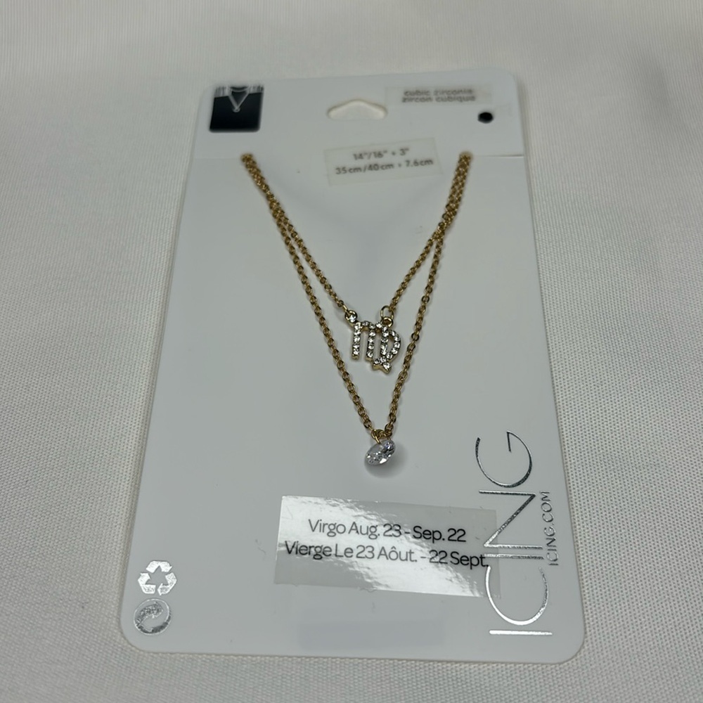 Icing Cubic Zirconia Zodiac Virgo Multi Strand Necklace Gold